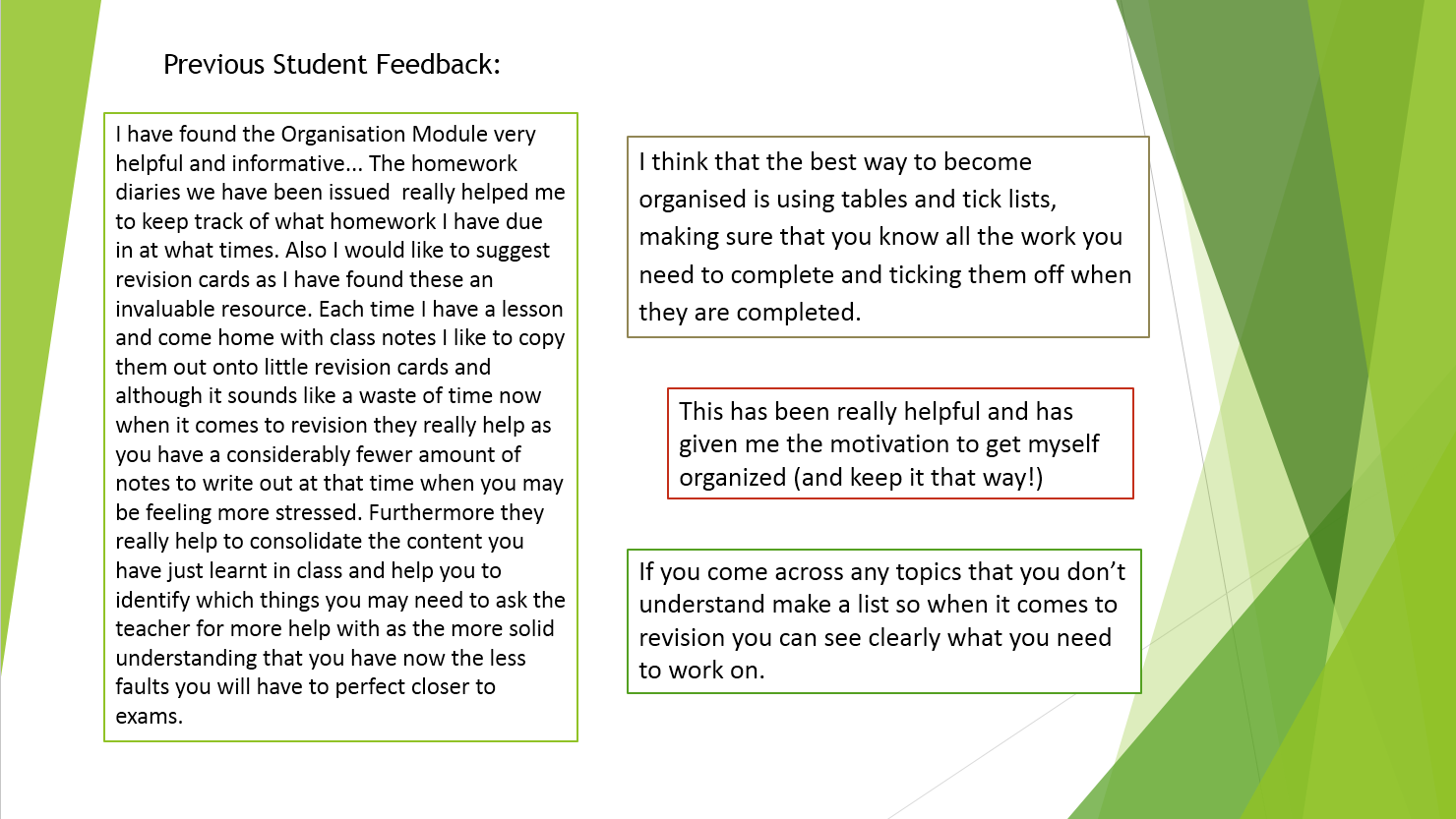 previous student feedback